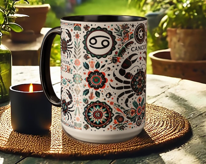 Cancer Zodiac Mug – Boho Astrology Coffee Cup with Crab Design