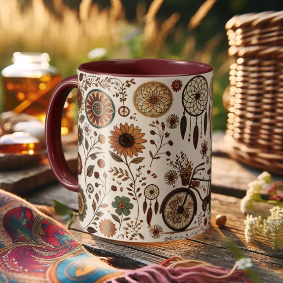 Vintage Bicycle Coffee Mug – Floral Ceramic Mug with Bike Design