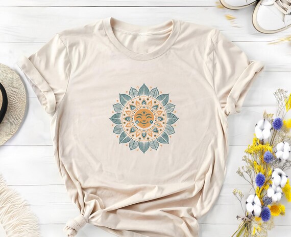 Sun Mandala T-Shirt – Boho Celestial Graphic Tee
