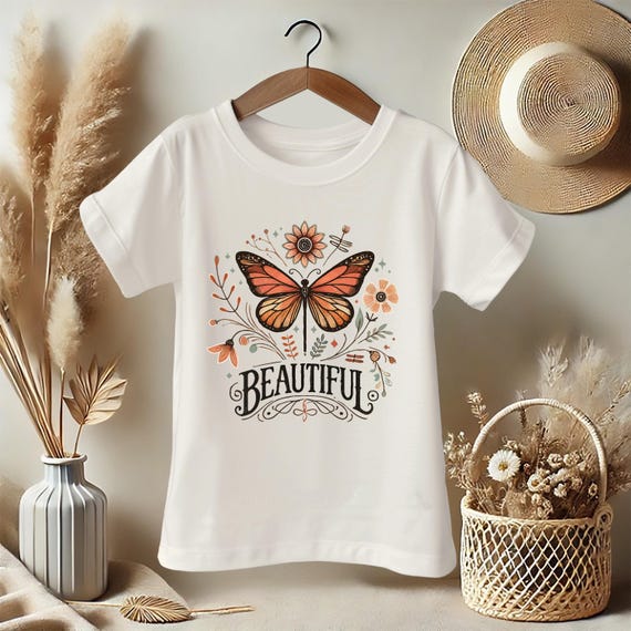 Girls Butterfly T-Shirt – Boho Nature Graphic Tee for Kids