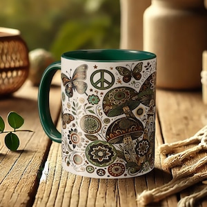 Psychedelic Mushroom Mug, Boho Coffee Cup Gift, Trippy Forest Design, Hippie Drinkware, Unique Gift for Nature Lovers, Artistic Tea Cup