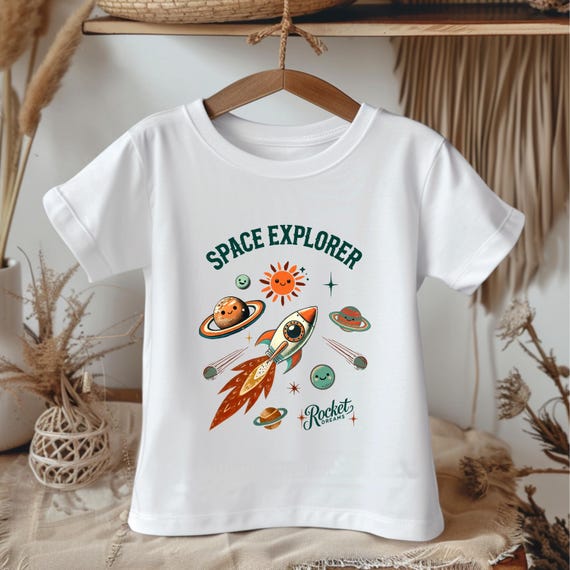 Toddler Space Shirt – Rocket and Planets Kids Tee, Space Explorer Top