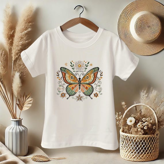 Girls Butterfly Shirt – Groovy Boho Floral Summer Tee