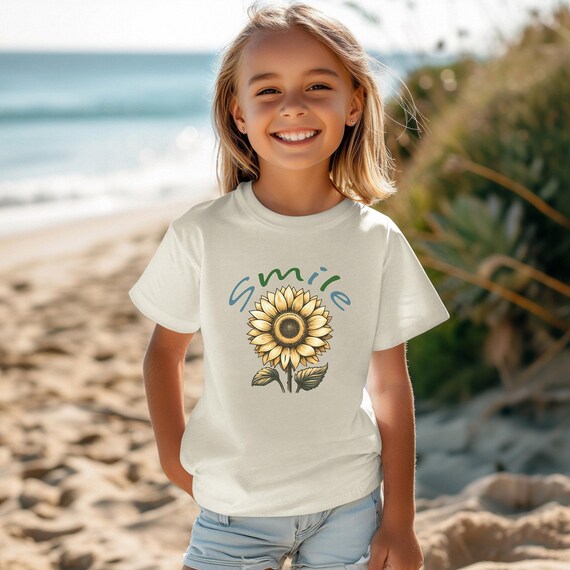 Sunflower Girls T-Shirt – Smiley Graphic Tee for Kids