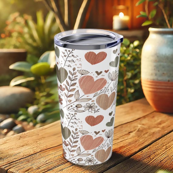 Floral Heart Tumbler – Insulated Stainless Steel Travel Mug
