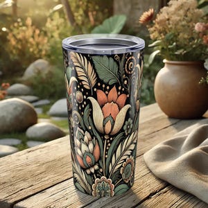 Floral Tulip Tumbler: Boho Vintage Stainless Steel Travel Mug