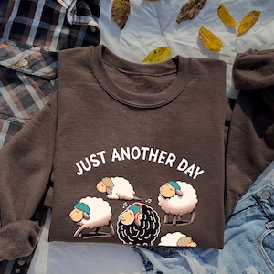 Cute Sheep Sweatshirt, Funny Animal Graphic Pullover, Cozy Cotton Crewneck for Women, Unique Gifts for Sheep Lovers, Casual Boho Clothing