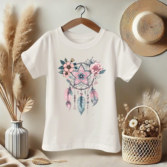 Girls Dreamcatcher T-Shirt – Boho Floral Kids Tee, Everyday Girls Top