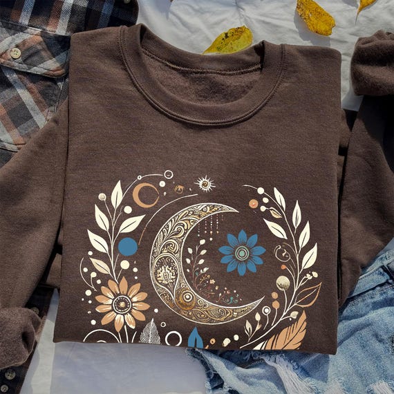 Moon Sweatshirt – Boho Celestial Crewneck with Cottagecore Style