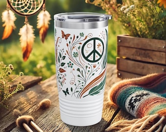 Peace Sign Guitar Tumbler – Boho Stainless Steel Travel Mug