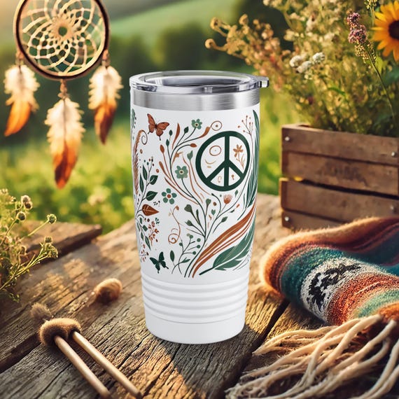 Peace Sign Guitar Tumbler – Boho Stainless Steel Travel Mug
