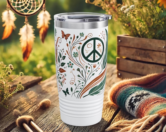 Peace Sign Guitar Tumbler – Boho Stainless Steel Travel Mug