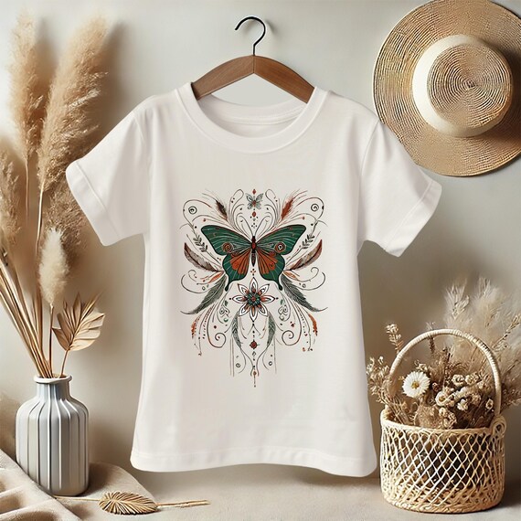 Girls Butterfly T-Shirt – Boho Floral Nature Tee for Kids
