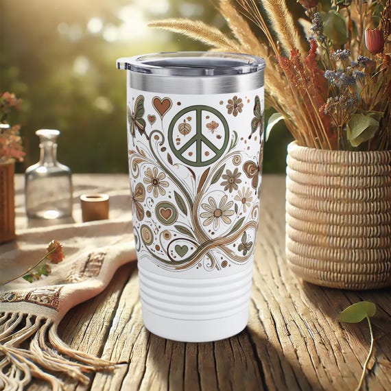 Spiritual Peace Sign Tumbler – Boho Floral Travel Mug