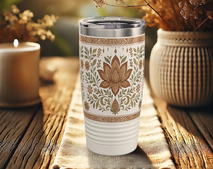 Lotus Tumbler – Boho Floral Stainless Steel Travel Cup with Vintage Style