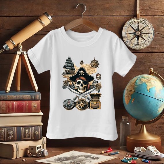 Kids Pirate Shirt – Boys Skull & Treasure Map Tee, Adventure Nautical T-Shirt, Pirate Birthday Outfit