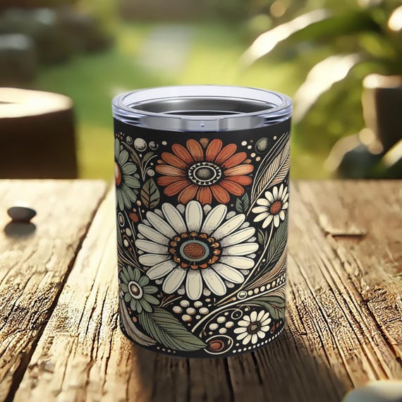 Boho Floral Tumbler – Insulated Stainless Steel Travel Mug with Flower Art