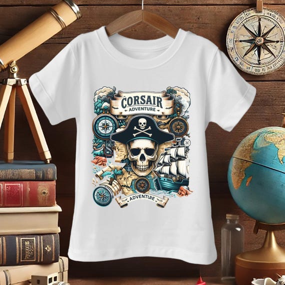 Boys Pirate Shirt – Skull & Ship Adventure Tee, Nautical Corsair T-Shirt, Kids Birthday Gift