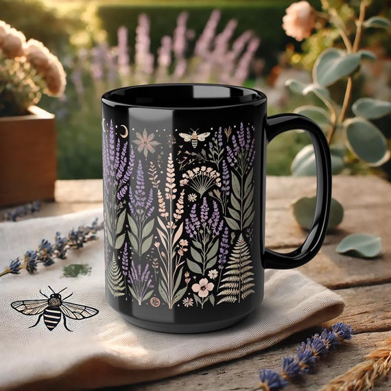 Lavender Botanical Mug – Floral Garden Coffee Cup with Nature Art