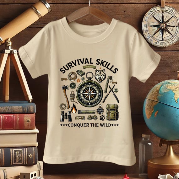 Boys Survival Skills T-Shirt – Camping Adventure Tee, Outdoors Explorer Shirt