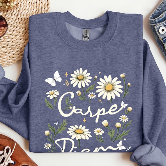 Women’s Carpe Diem Sweatshirt – Daisy Floral Graphic Crewneck