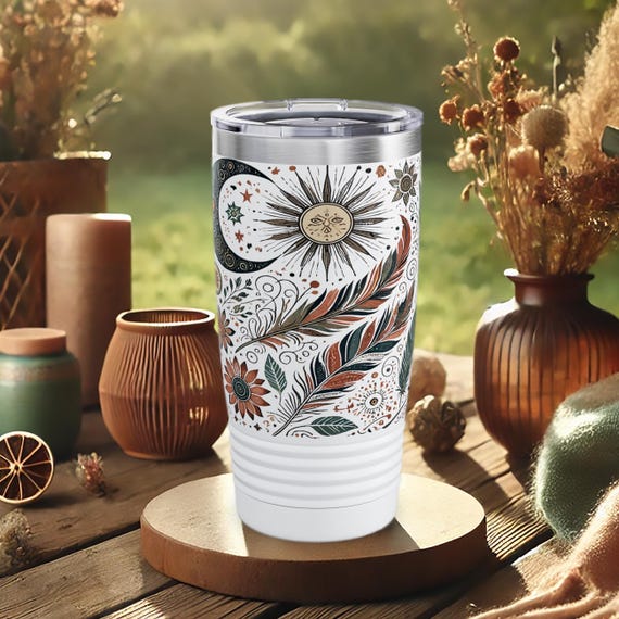 20 oz Celestial Tumbler – Sun and Moon Boho Travel Mug
