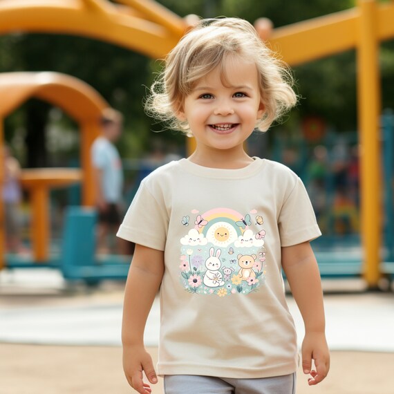 Kawaii Rainbow Toddler T-Shirt – Bunny Bear Animal Tee