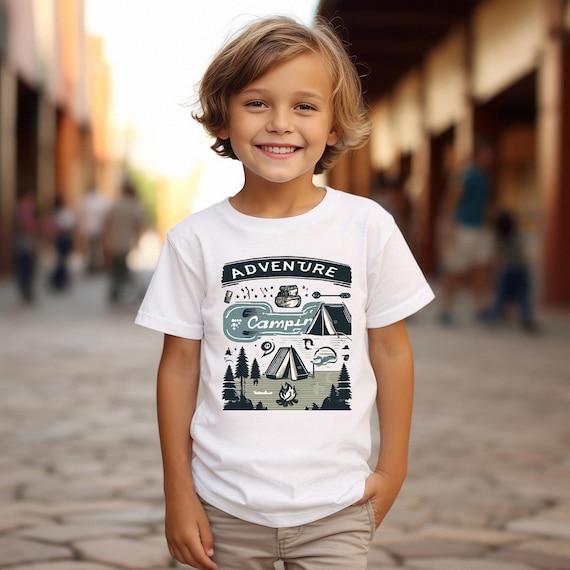 Boys Camping T-Shirt – Adventure Outdoors Tee, Campfire Graphic Shirt for Kids