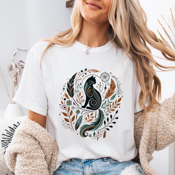Boho Cat T-Shirt – Floral Nature Graphic Tee