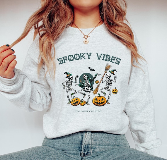 Spooky Vibes Halloween Sweatshirt – Dancing Skeletons Top