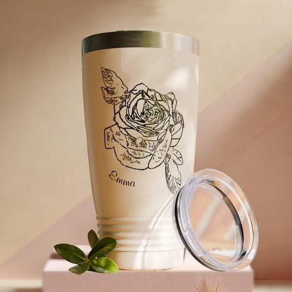 Personalized Rose Floral Tumbler – Stainless Steel Travel Cup