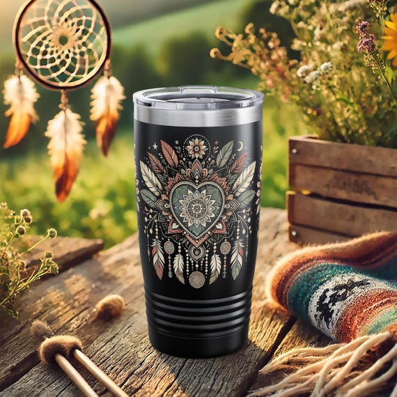 Dreamcatcher Heart Tumbler – Boho Mandala Stainless Steel Travel Mug