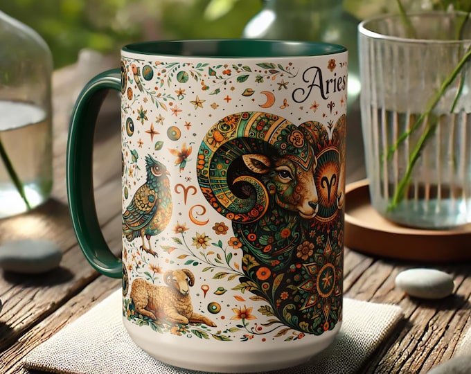 Aries Zodiac Mug – Boho Astrology Coffee Cup with Ram Illustration