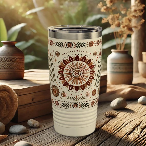 Retro Flower Tumbler – Boho Stainless Steel Travel Mug for Women