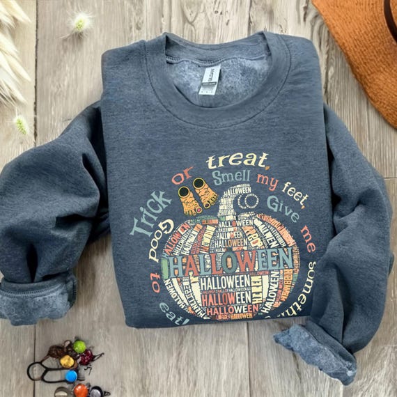 Funny Halloween Sweatshirt, Trick or Treat Pumpkin Graphic, Unisex Crewneck