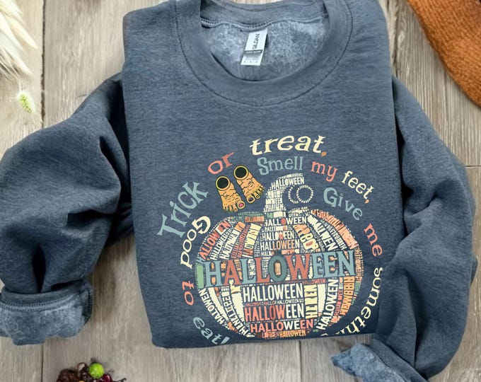 Funny Halloween Sweatshirt, Trick or Treat Pumpkin Graphic, Unisex Crewneck
