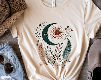 Celestial Sun Moon Shirt – Boho Botanical Spiritual Tee