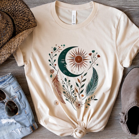 Celestial Sun Moon Shirt – Boho Botanical Spiritual Tee
