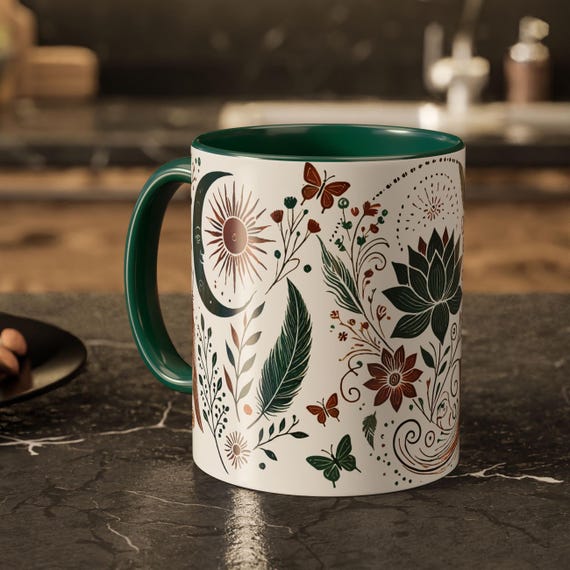 Moon and Butterfly Mug – Boho Floral Ceramic Coffee Cup