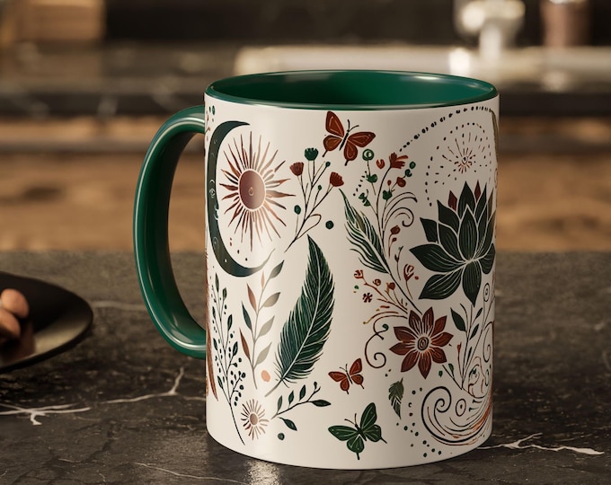 Moon and Butterfly Mug – Boho Floral Ceramic Coffee Cup