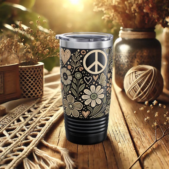 Boho Peace Tumbler – Hippie Floral Stainless Steel Cup