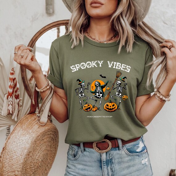 Spooky Skeleton Tee – Funny Fall Graphic Shirt, Casual Spooky Vibes Top