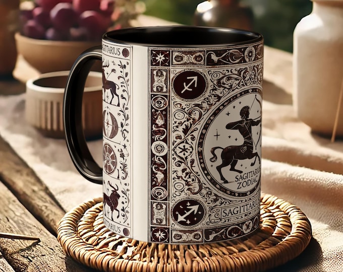 Sagittarius Zodiac Archer Mug – Astrology Coffee Cup, Celestial Centaur Design