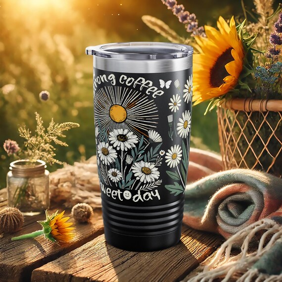 Boho Daisy Tumbler – Retro Flower Insulated Travel Mug for Women