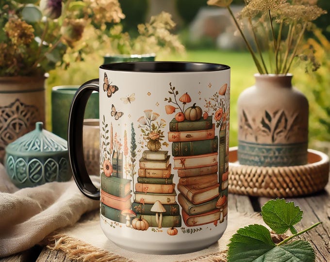 Book Lover Gift Mug – Vintage Floral Reading Coffee Cup, Bookish Reader Design