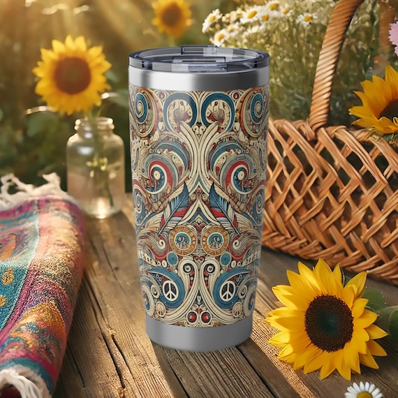 Boho Floral 20 oz Tumbler – Retro Stainless Steel Travel Mug