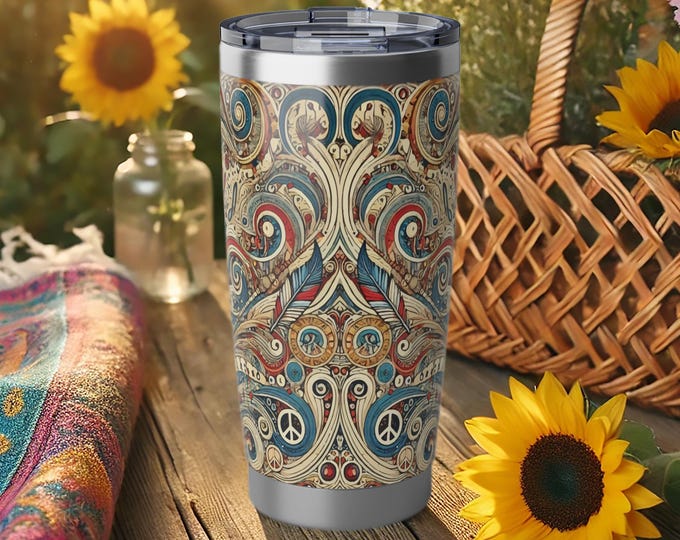 Boho Floral 20 oz Tumbler – Retro Stainless Steel Travel Mug