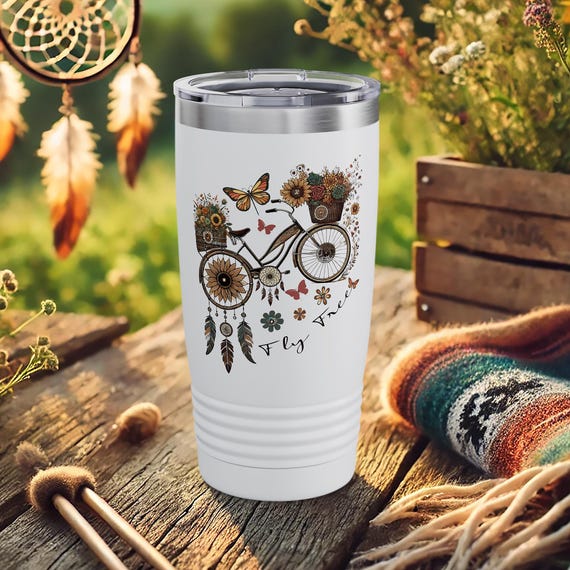 Floral Bicycle Tumbler – Boho Insulated Stainless Steel Travel Cup