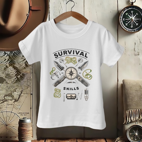 Boys Survival Skills Shirt – Outdoor Adventure T-Shirt, Camping Gift for Kids, Scout Graphic Tee
