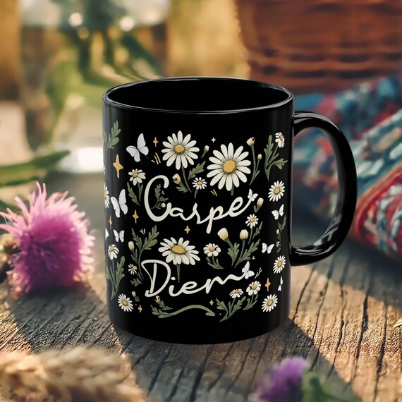 Carpe Diem Mug – Daisy Floral Quote Coffee Cup